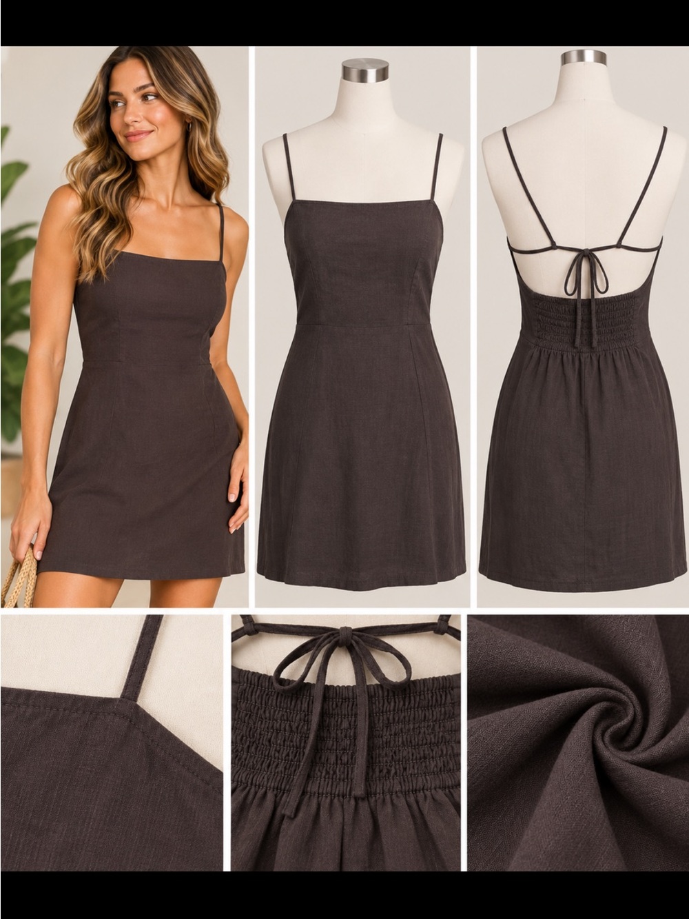 Urban Renewal Brown Spaghetti-Strap Mini Dress